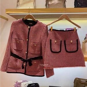 Maje wool Pink and Black Tweed Skirt Set